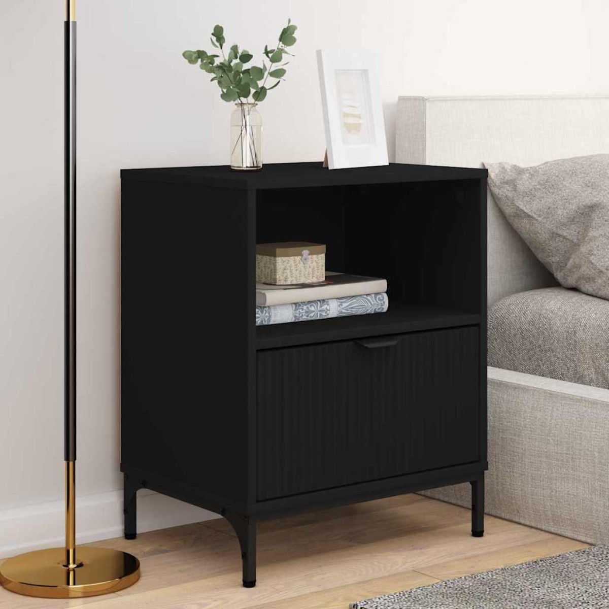vidaXL Κομοδίνο 2 τεμ. Μαύρο 49 x 36 x 61 εκ Επεξεργασμένο ξύλο