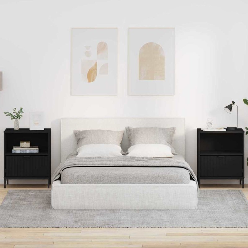 vidaXL Κομοδίνο 2 τεμ. Μαύρο 49 x 36 x 61 εκ Επεξεργασμένο ξύλο
