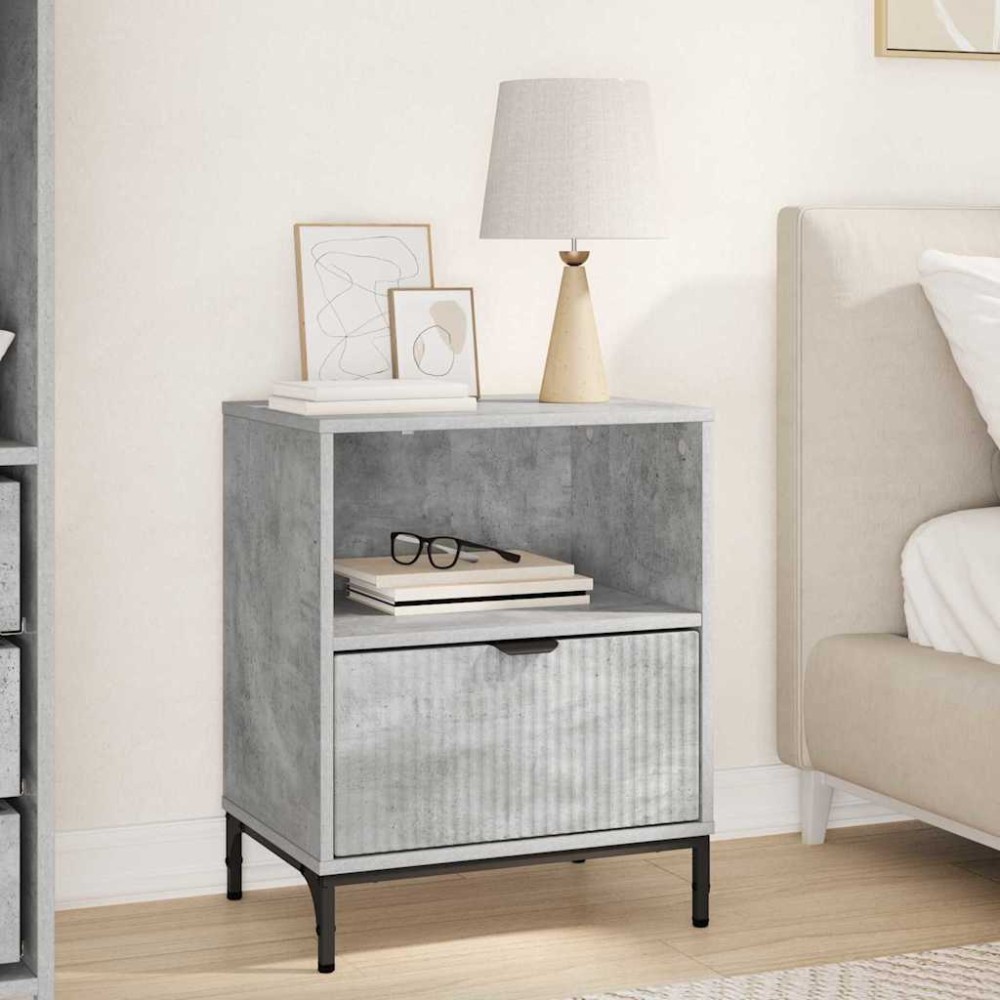 vidaXL Κομοδίνο Γκρι σκυροδέματος 49 x 36 x 61 εκ Επεξεργασμένο ξύλο