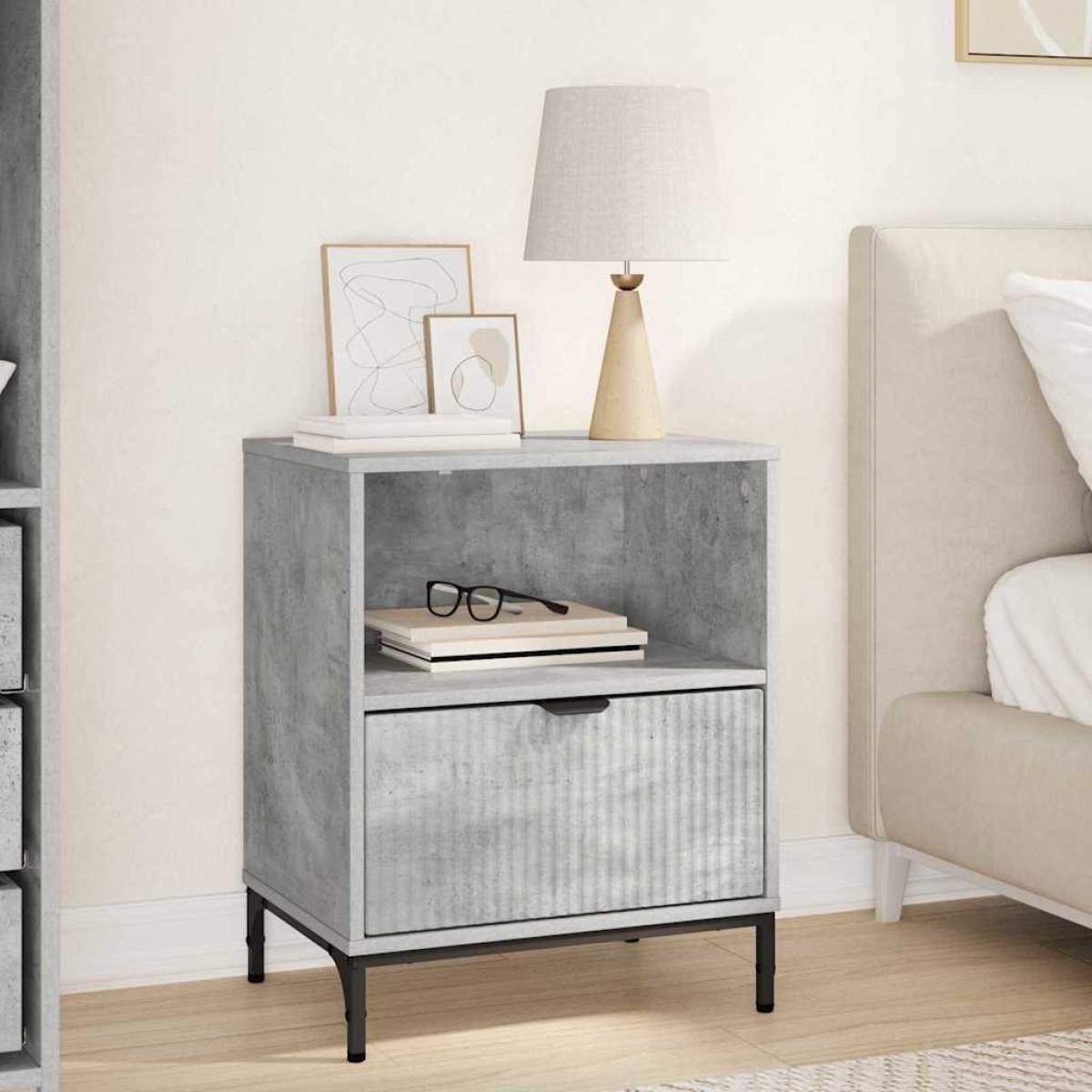 vidaXL Κομοδίνο Γκρι σκυροδέματος 49 x 36 x 61 εκ Επεξεργασμένο ξύλο