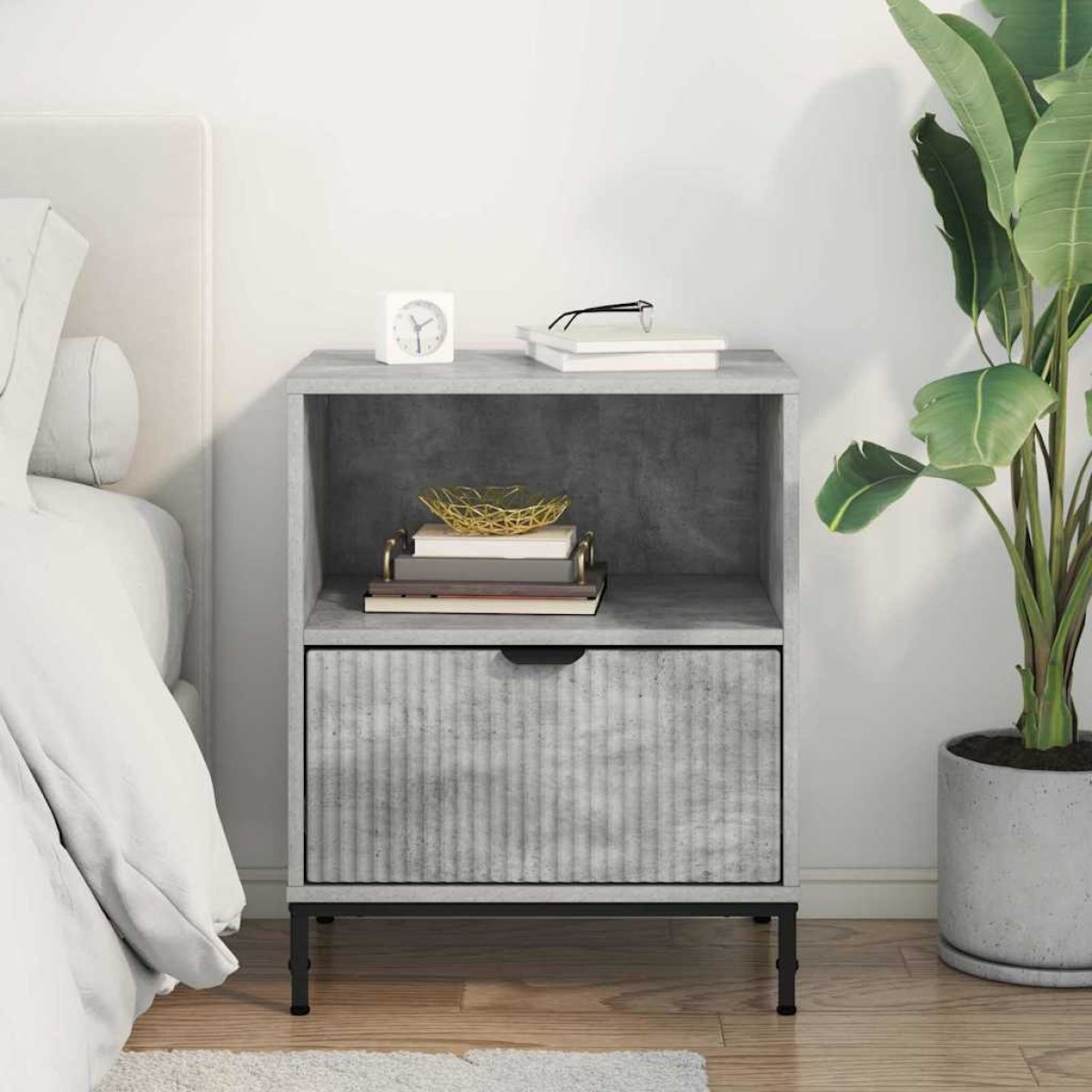 vidaXL Κομοδίνο Γκρι σκυροδέματος 49 x 36 x 61 εκ Επεξεργασμένο ξύλο