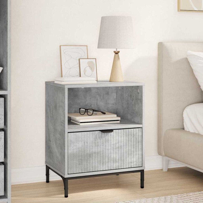 vidaXL Κομοδίνο Γκρι σκυροδέματος 49 x 36 x 61 εκ Επεξεργασμένο ξύλο