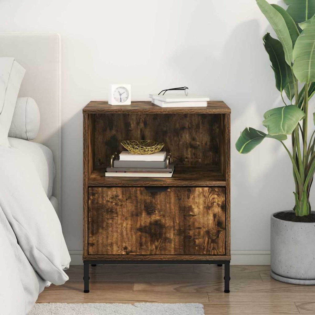 vidaXL Κομοδίνο Καπνιστή δρυς 49 x 36 x 61 εκ Επεξεργασμένο ξύλο