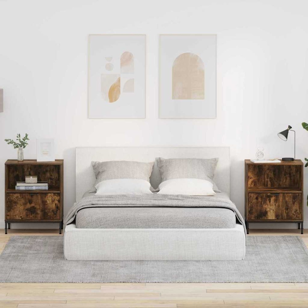 vidaXL Κομοδίνο 2 τεμ. Καπνιστή δρυς 49 x 36 x 61 εκ