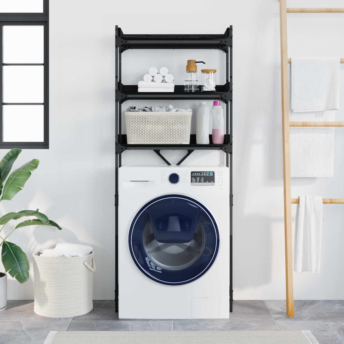 vidaXL Ράφια πλυντηρίου ρούχων με ράφι Μαύρο 0ak 67 x 25 x 163 εκ.