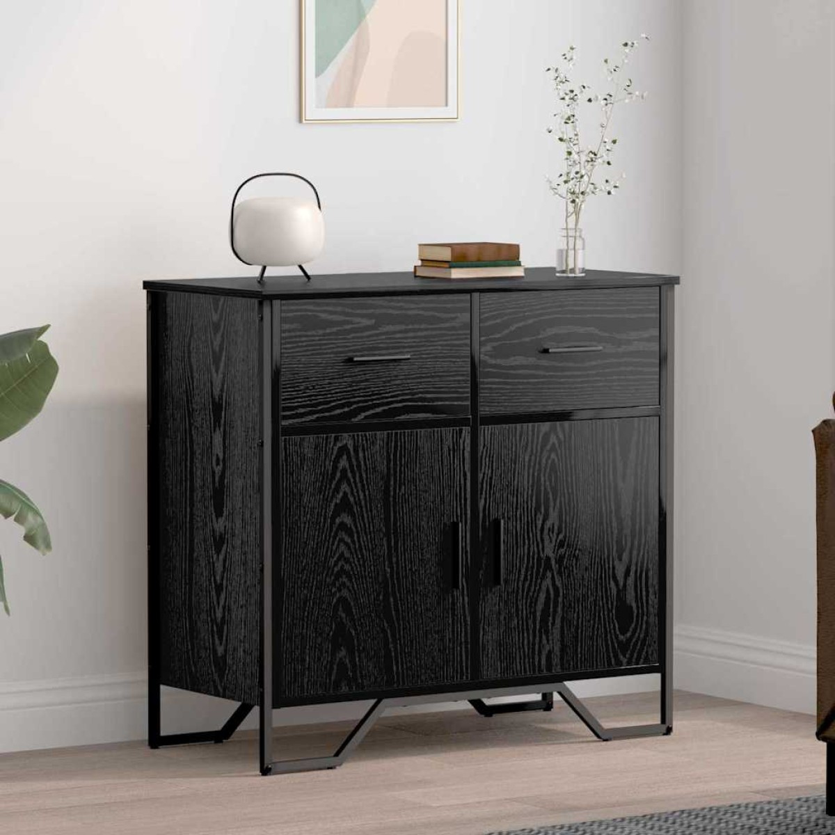 vidaXL Πλαϊνό γραφείο με συρτάρι Μαύρη Οξυά 79,5 x 35,5 x 74,5 εκ