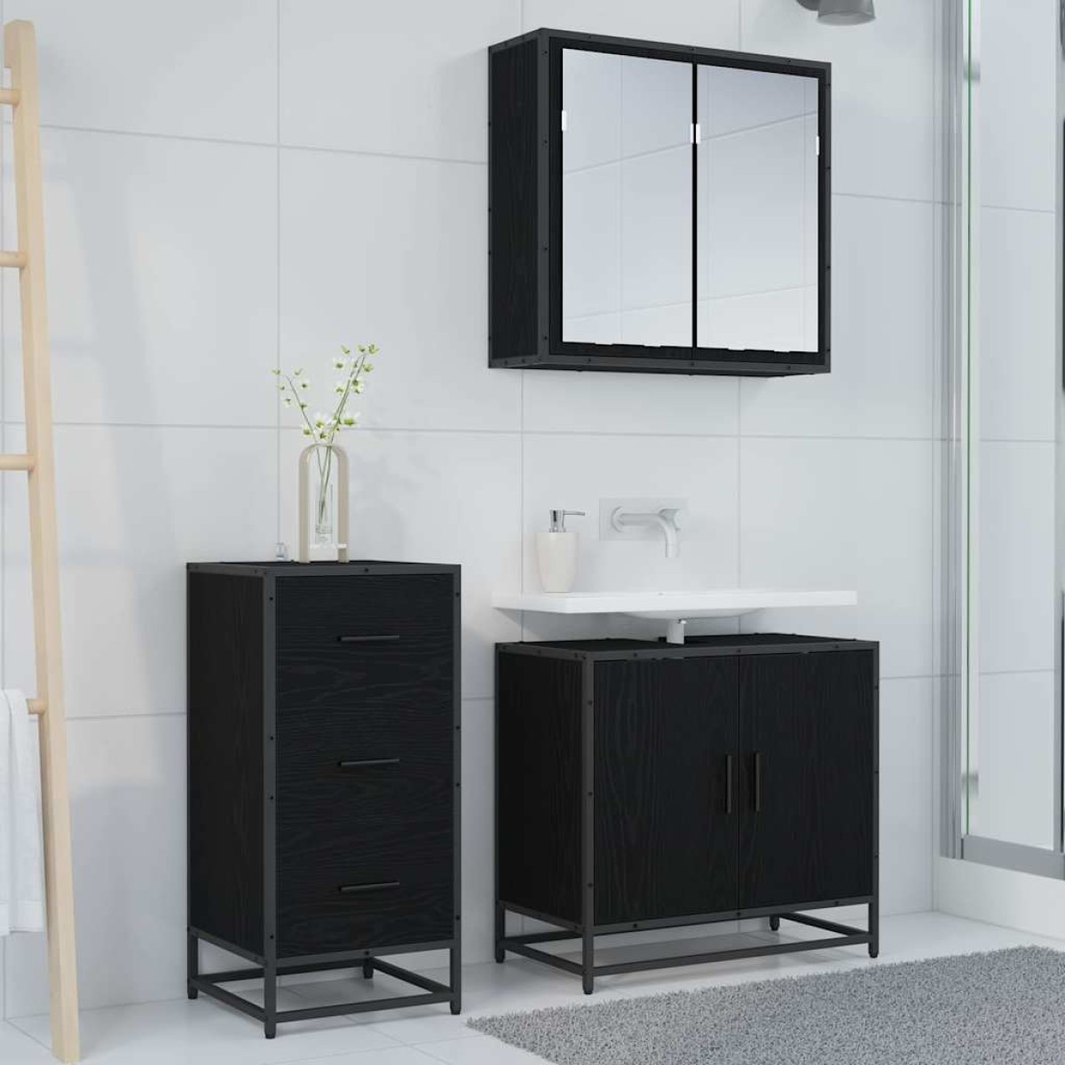 vidaXL Πλαϊνό γραφείο Μαύρη Οξυά 35.5 x 35 x76 εκ
