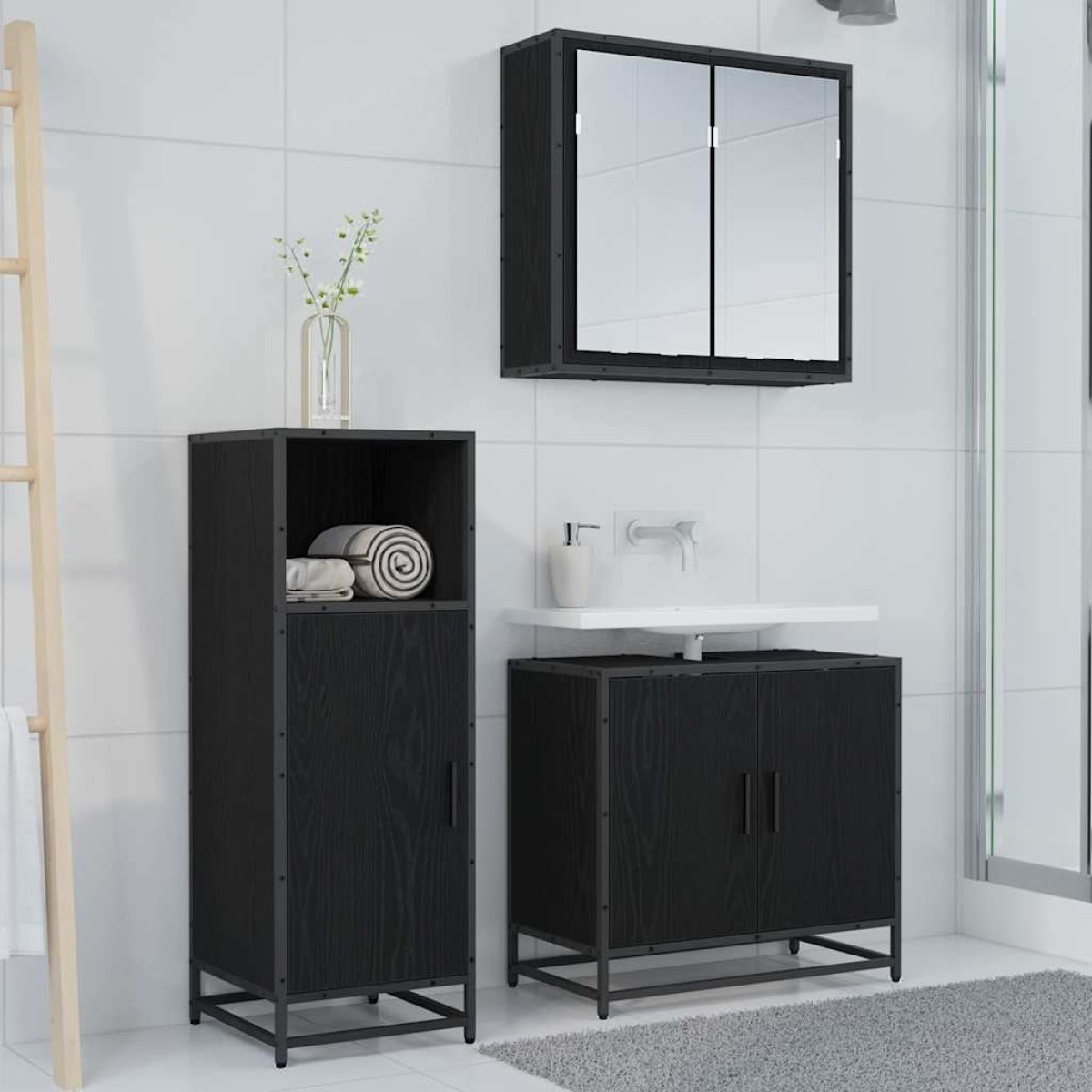 vidaXL Σετ Επίπλων Μπάνιου Μαύρη Οξυά 35 x 37,5 x 100 εκ.