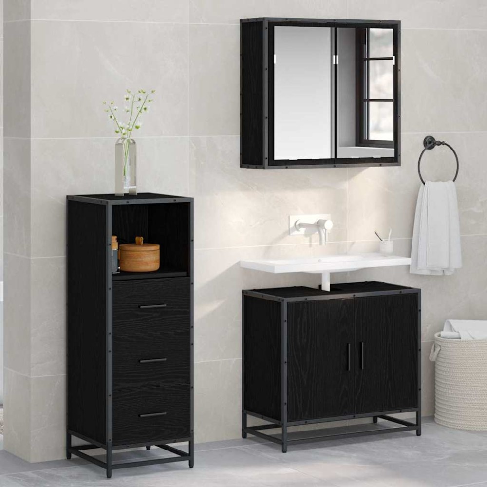 vidaXL Σετ Επίπλων Μπάνιου Μαύρη Οξυά 35 x 37,5 x 100 εκ.
