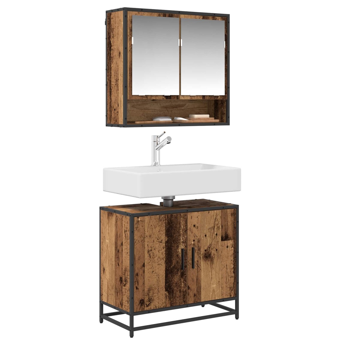 vidaXL Ντουλάπα Νιπτήρα Mπάνιου Παλιό Ξύλο 65 x 33 x 60 εκ