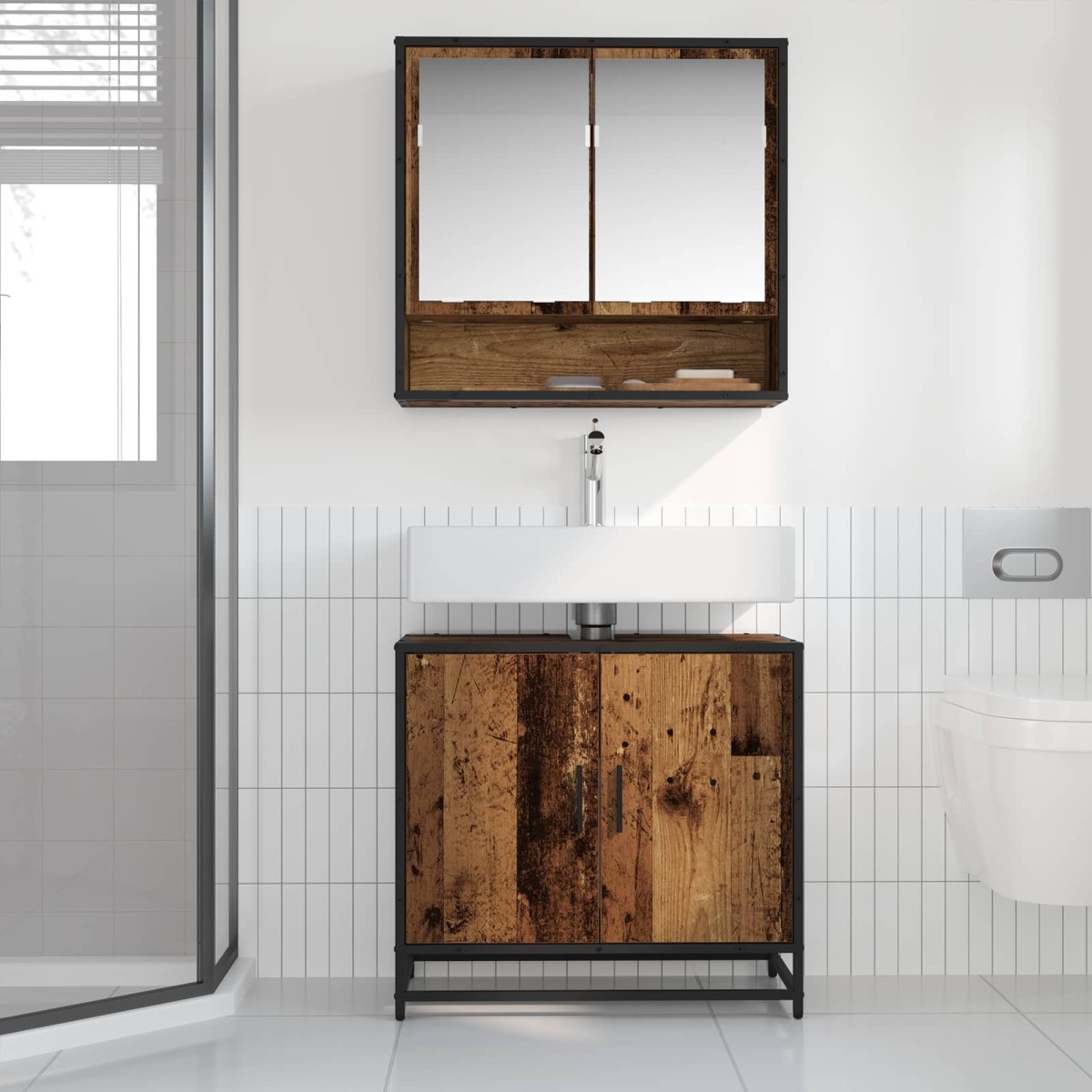 vidaXL Ντουλάπα Νιπτήρα Mπάνιου Παλιό Ξύλο 65 x 33 x 60 εκ