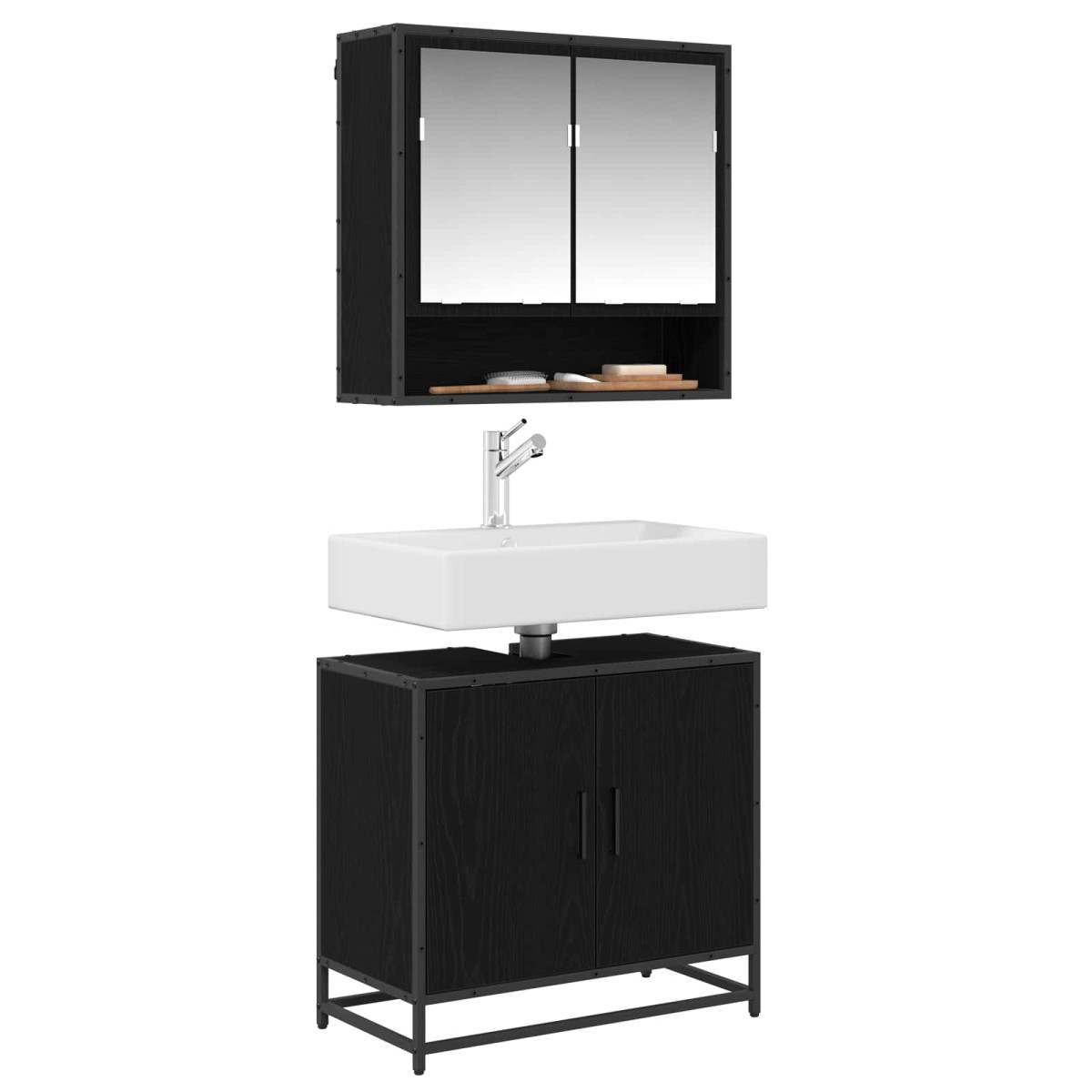 vidaXL Ντουλάπα Νιπτήρα Mπάνιου Μαύρη Οξυά 65 x 33 x 60 εκ