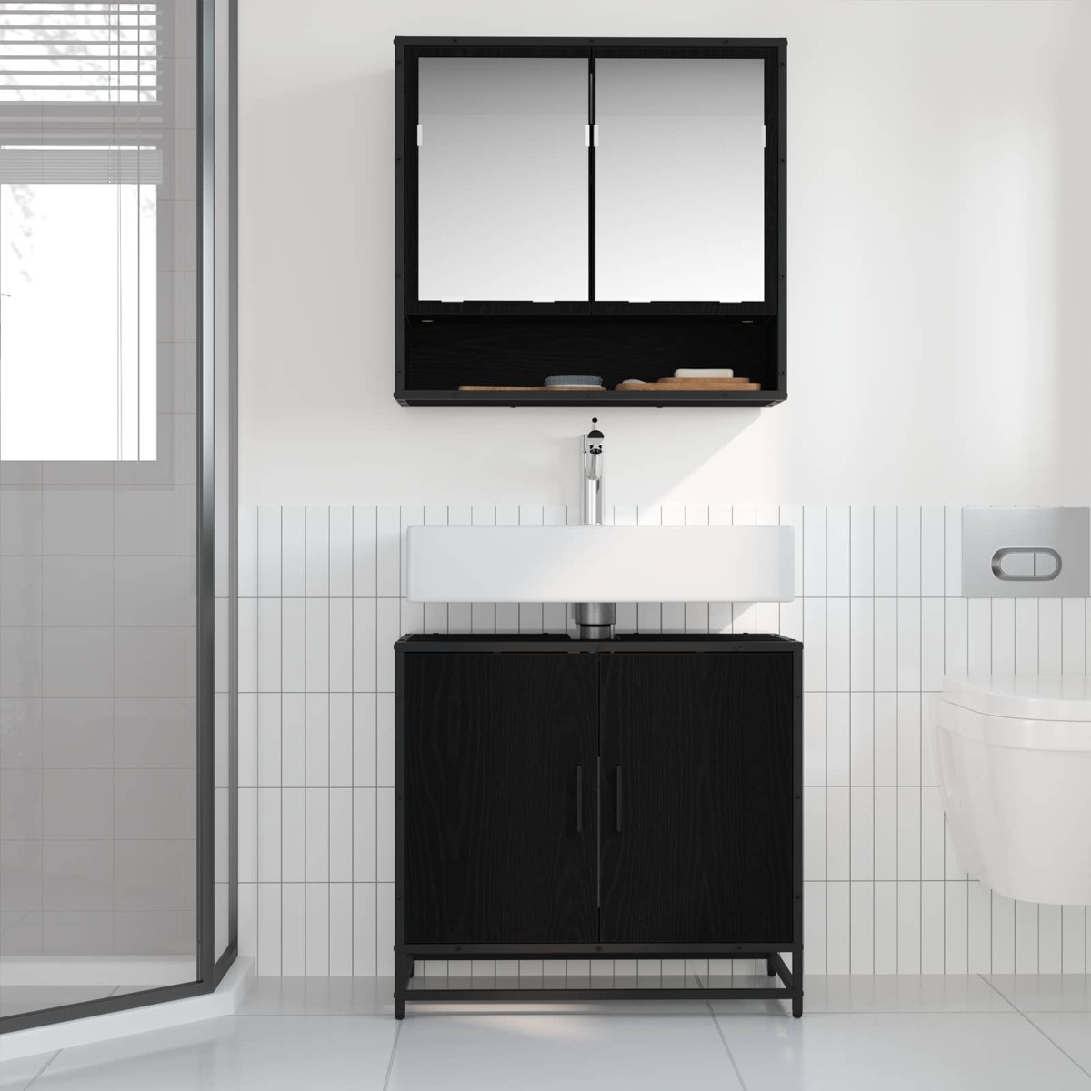 vidaXL Ντουλάπα Νιπτήρα Mπάνιου Μαύρη Οξυά 65 x 33 x 60 εκ
