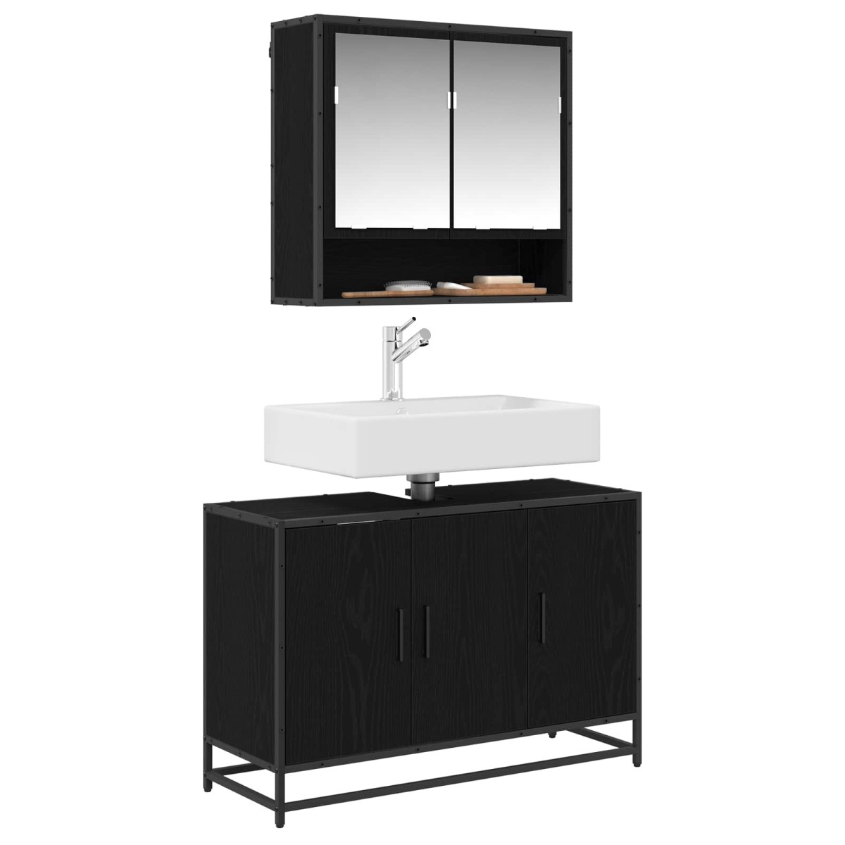 vidaXL Ντουλάπι Μπάνιου Μαύρη Οξυά 90 x 33 x 60 εκ. Επεξεργασμένο Ξύλο