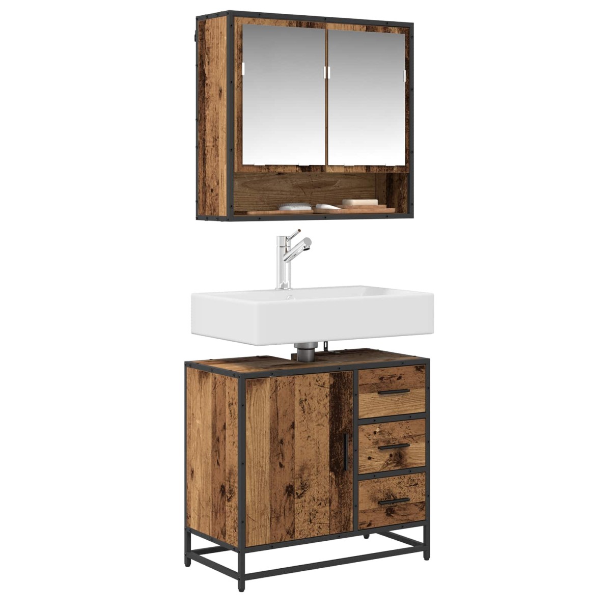 vidaXL Ντουλάπι Μπάνιου Παλιό Ξύλο 65 x 33 x 60 εκ Επεξεργασμένο Ξύλο