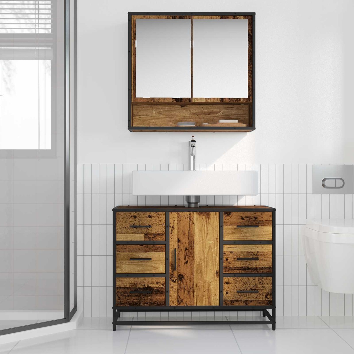 vidaXL Ντουλάπι Μπάνιου Παλιό Ξύλο 80 x 33 x 60 εκ Επεξεργασμένο Ξύλο
