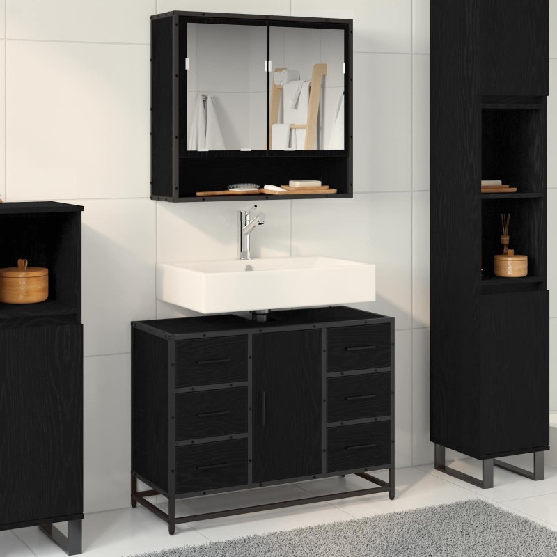 vidaXL Ντουλάπι Μπάνιου Μαύρη Οξυά 80 x 33 x 60 εκ Επεξεργασμένο Ξύλο