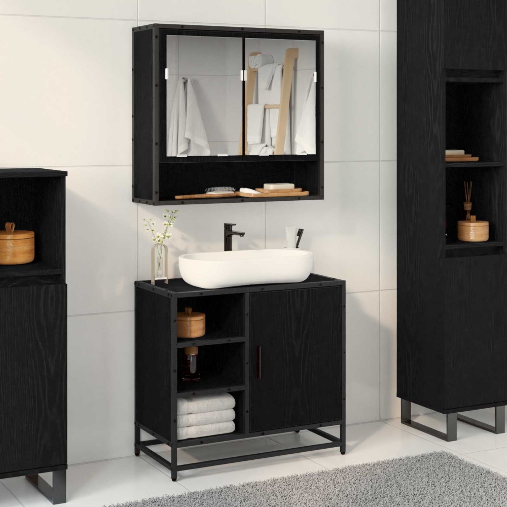 vidaXL Ντουλάπι Μπάνιου Μαύρη Οξυά 65 x 33 x 60 εκ Επεξεργασμένο Ξύλο