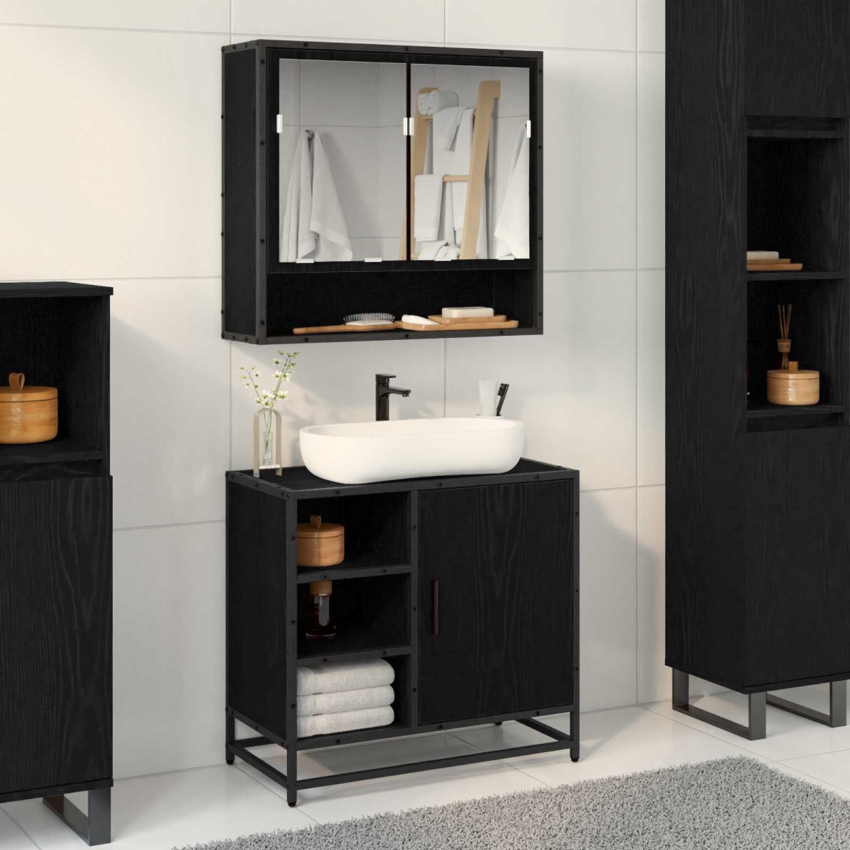 vidaXL Ντουλάπι Μπάνιου Μαύρη Οξυά 65 x 33 x 60 εκ Επεξεργασμένο Ξύλο