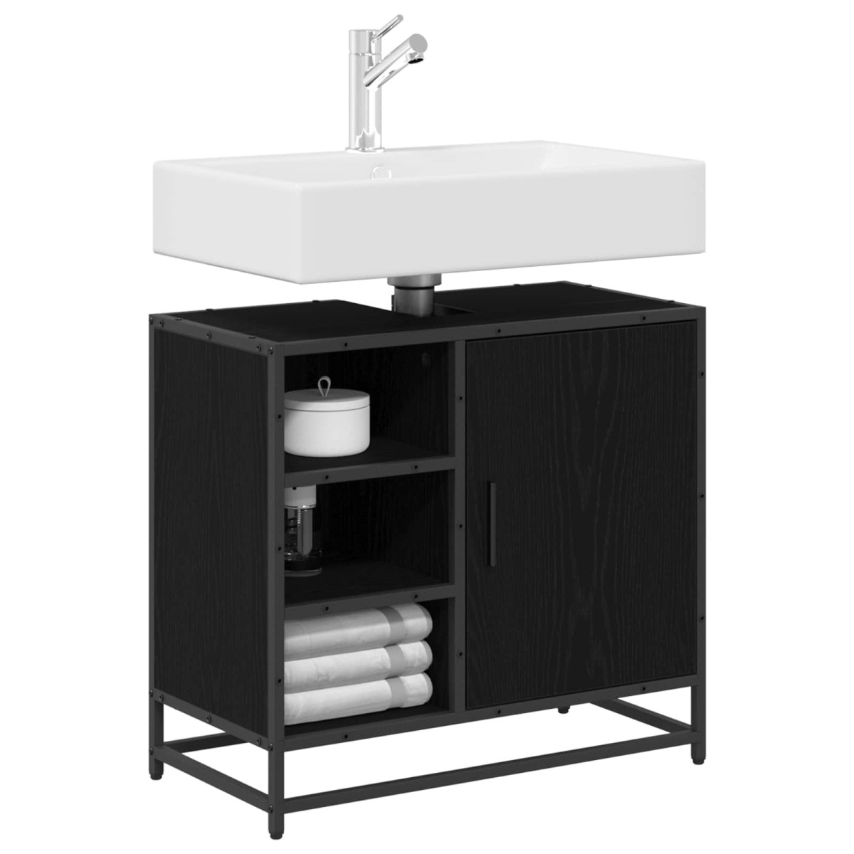 vidaXL Ντουλάπι Μπάνιου Μαύρη Οξυά 65 x 33 x 60 εκ Επεξεργασμένο Ξύλο