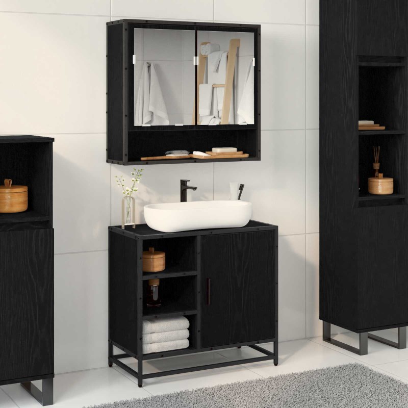 vidaXL Ντουλάπι Μπάνιου Μαύρη Οξυά 65 x 33 x 60 εκ Επεξεργασμένο Ξύλο