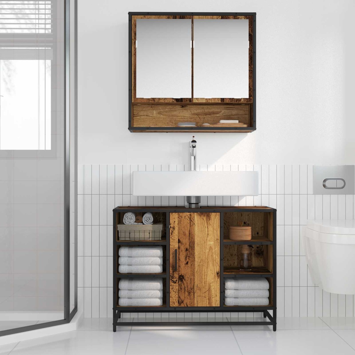 vidaXL Ντουλάπι Μπάνιου Παλιό Ξύλο 80 x 33 x 60 εκ Επεξεργασμένο Ξύλο