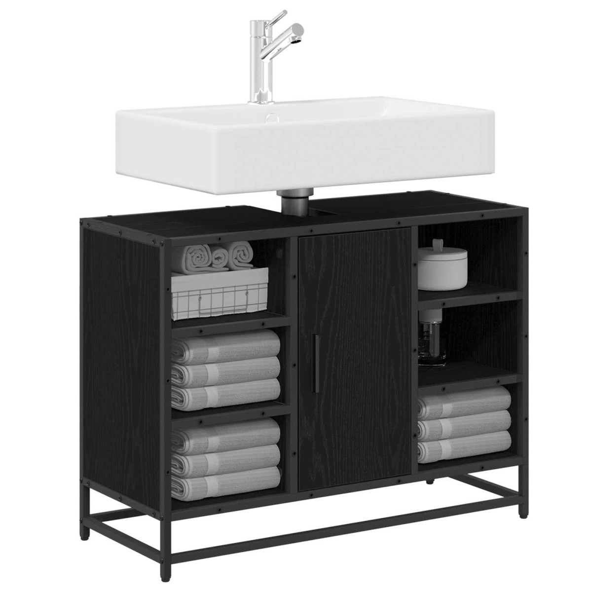 vidaXL Ντουλάπι Μπάνιου Μαύρη Οξυά 80 x 33 x 60 εκ Επεξεργασμένο Ξύλο