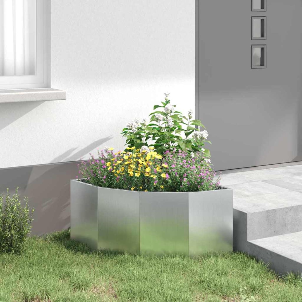 vidaXL Γωνιακό Ροδόδεντρο Ασημί 60 x 60 x 35 cm Γαλβανισμένος χάλυβας