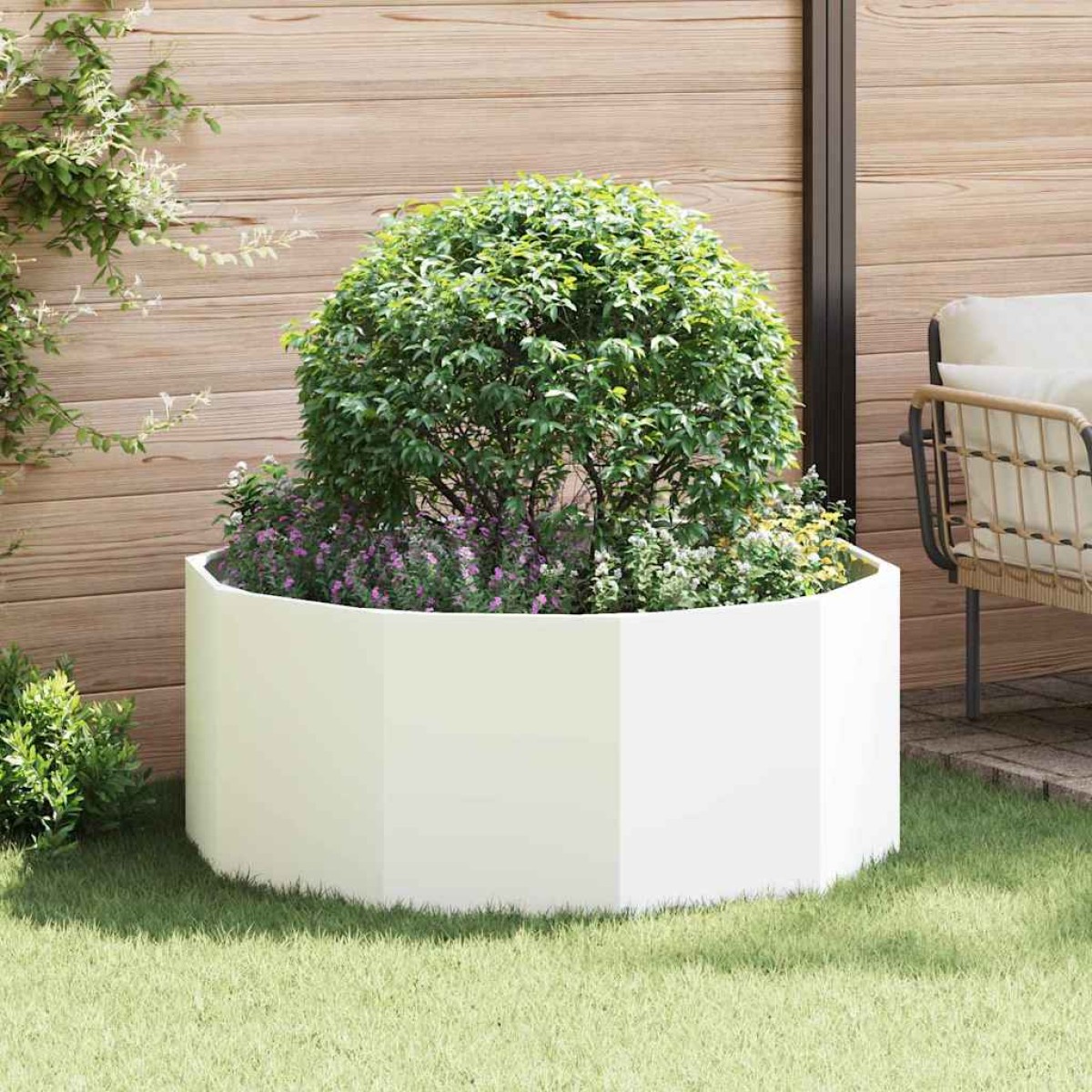 vidaXL Γλάστρα Λευκό 120 x 120 x 50 εκ Ατσάλι
