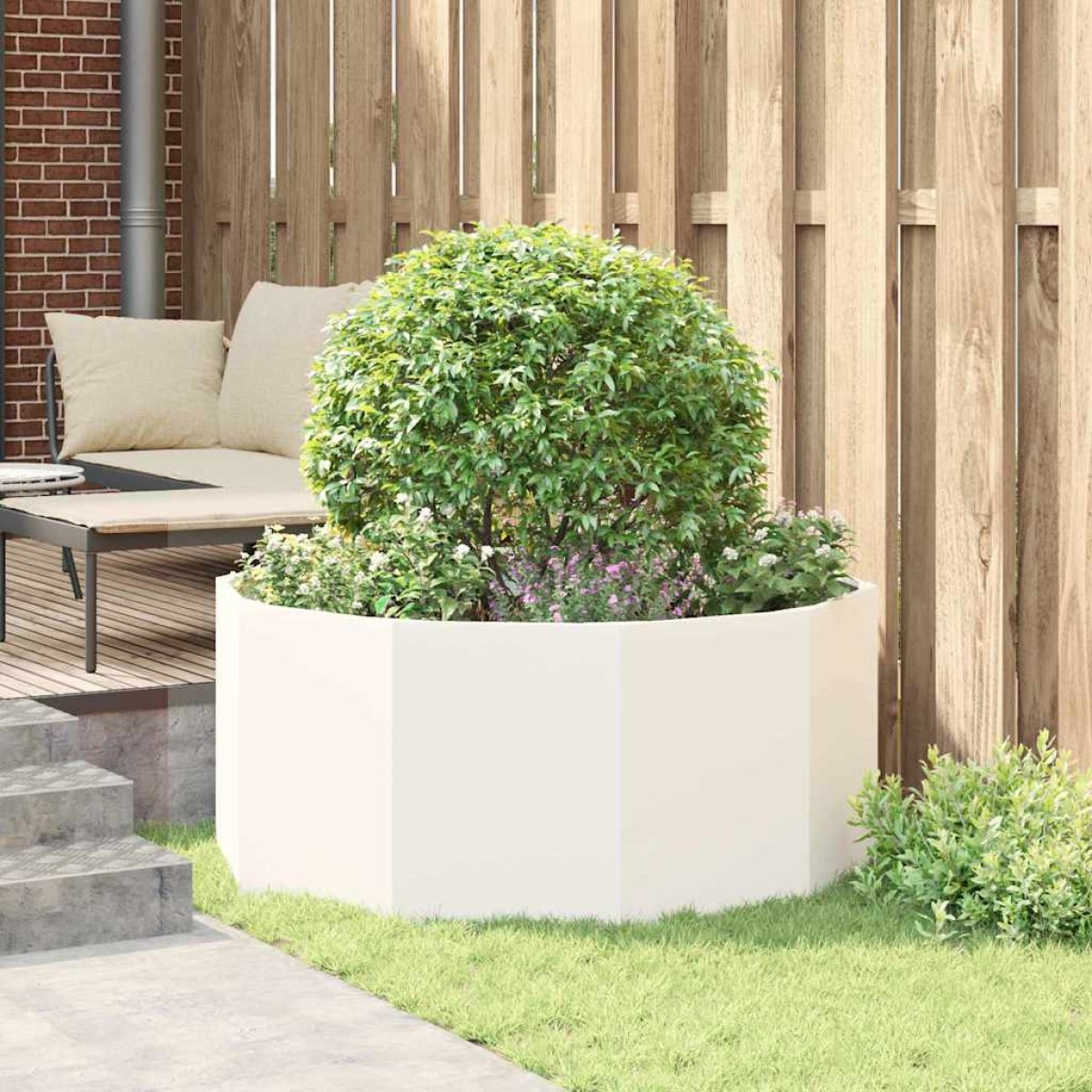 vidaXL Γλάστρα Λευκό 120 x 120 x 50 εκ Ατσάλι