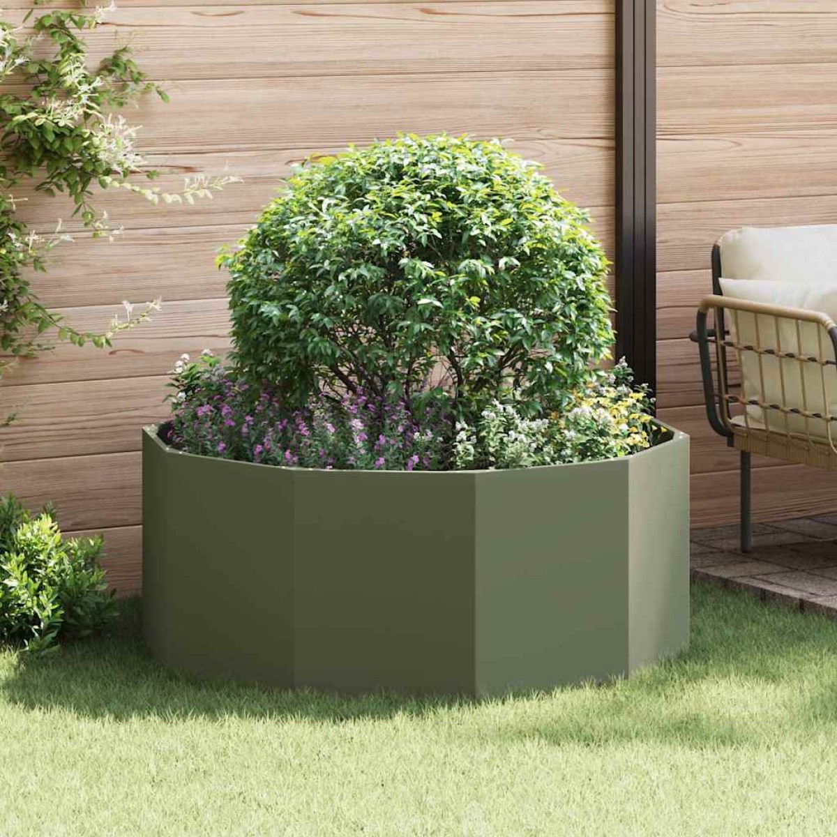 vidaXL Γλάστρα Ελιά Πράσινη 120 x 120 x 50 εκ Ατσάλι