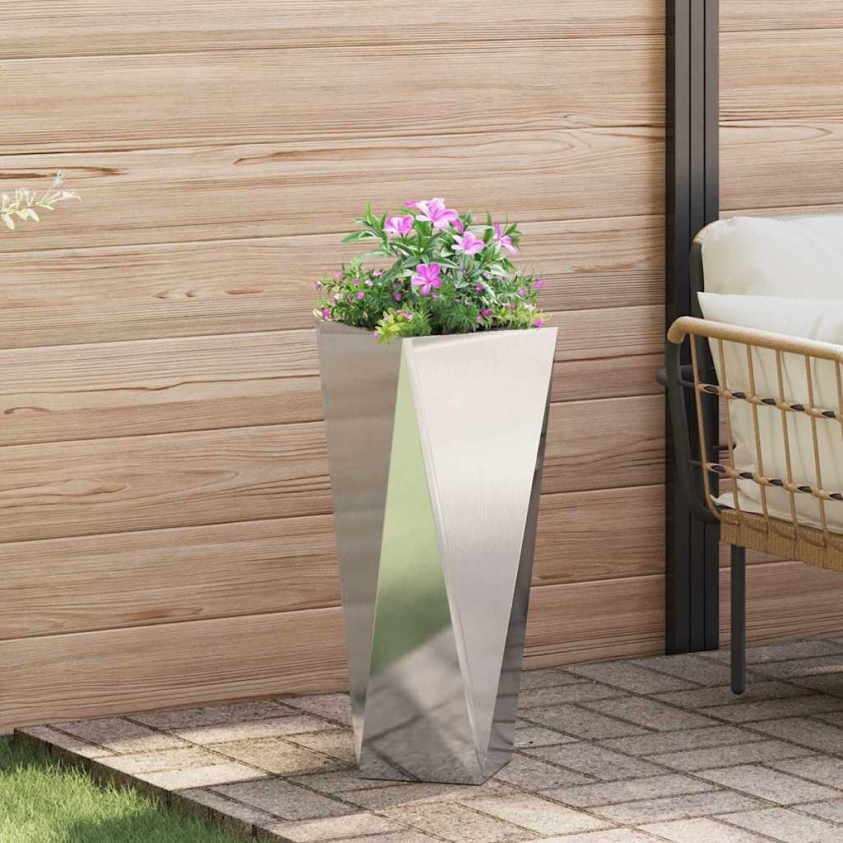 vidaXL Γλάστρα 2 τμχ. Ασημί 30 x 30 x 75 εκ Ανοξείδωτο ατσάλι