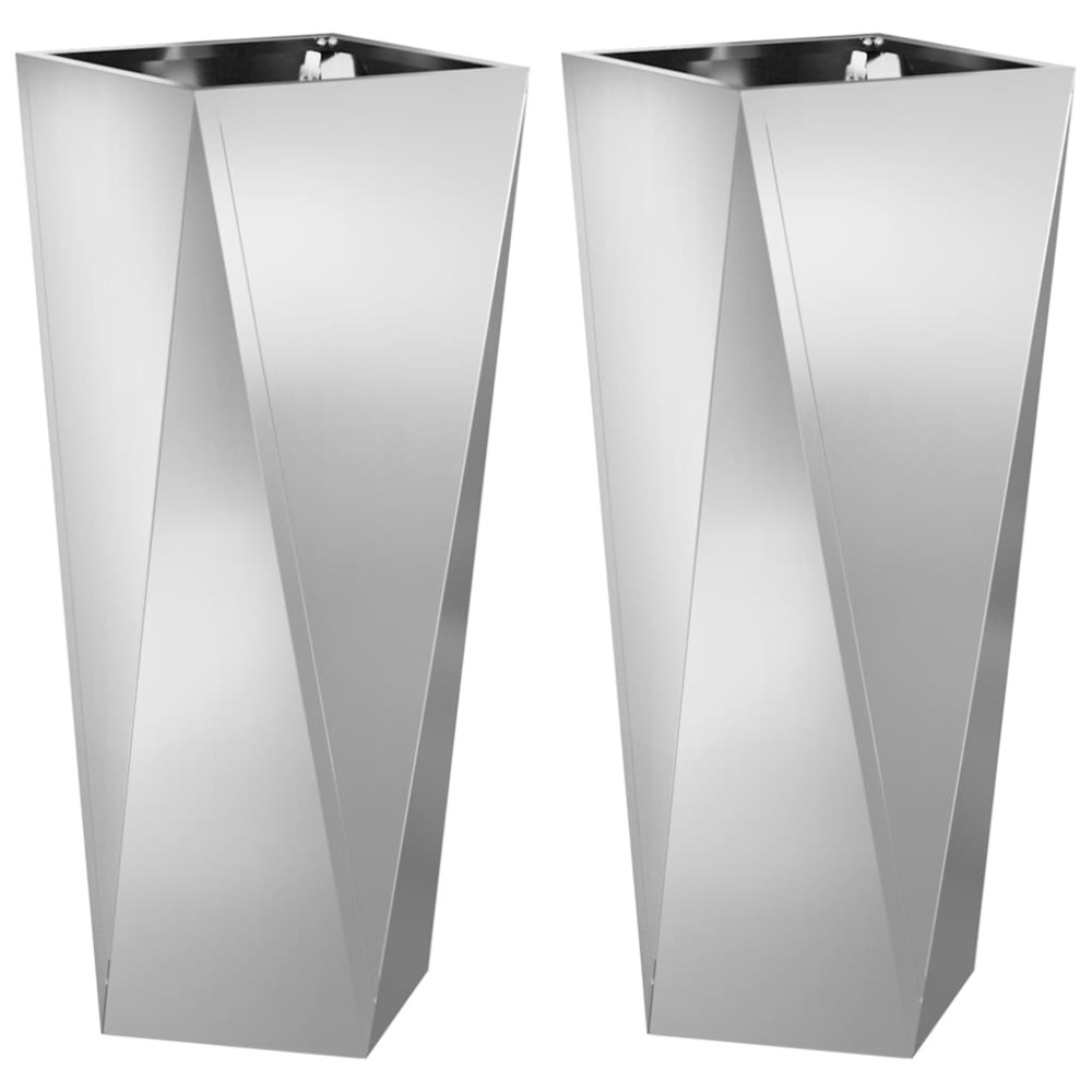 vidaXL Γλάστρα 2 τμχ. Ασημί 30 x 30 x 75 εκ Επικαλυμμένος Χάλυβας