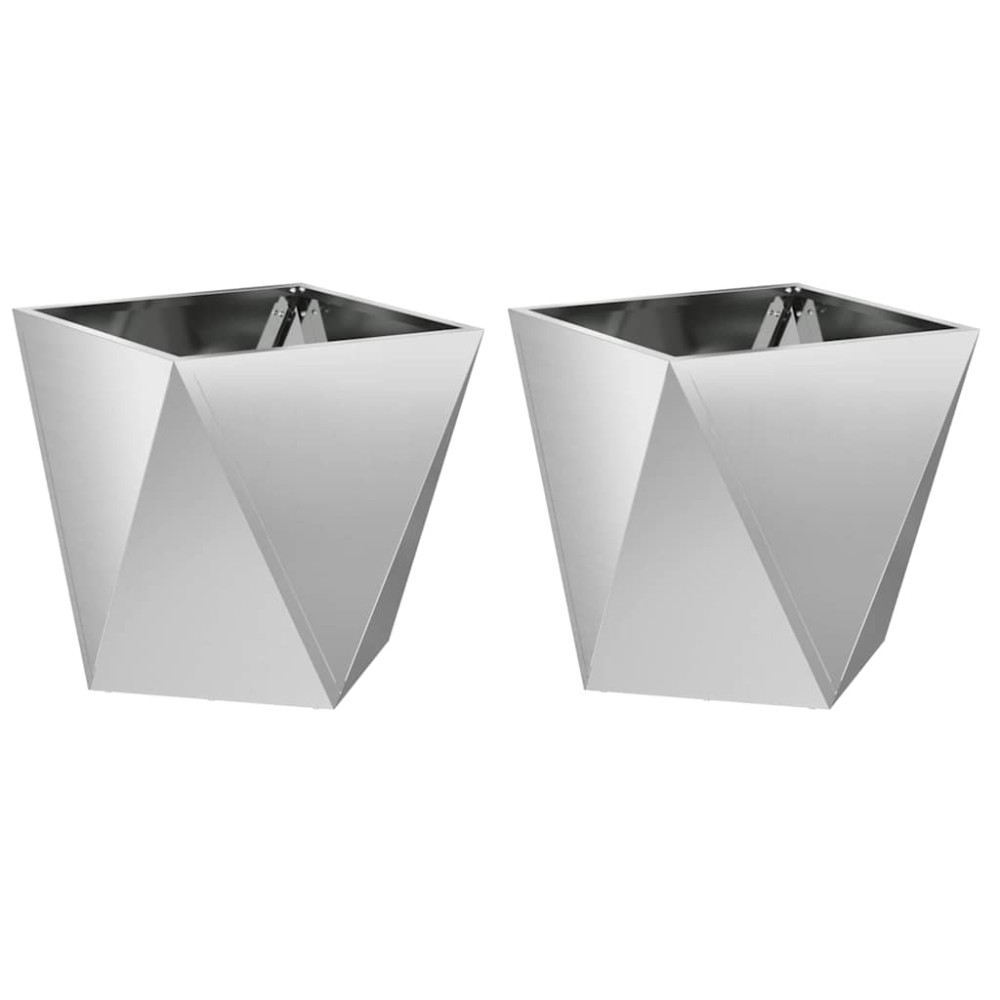 vidaXL Γλάστρα 2 τμχ. Ασημί 40 x 40 x 40 cm Επικαλυμμένος Χάλυβας