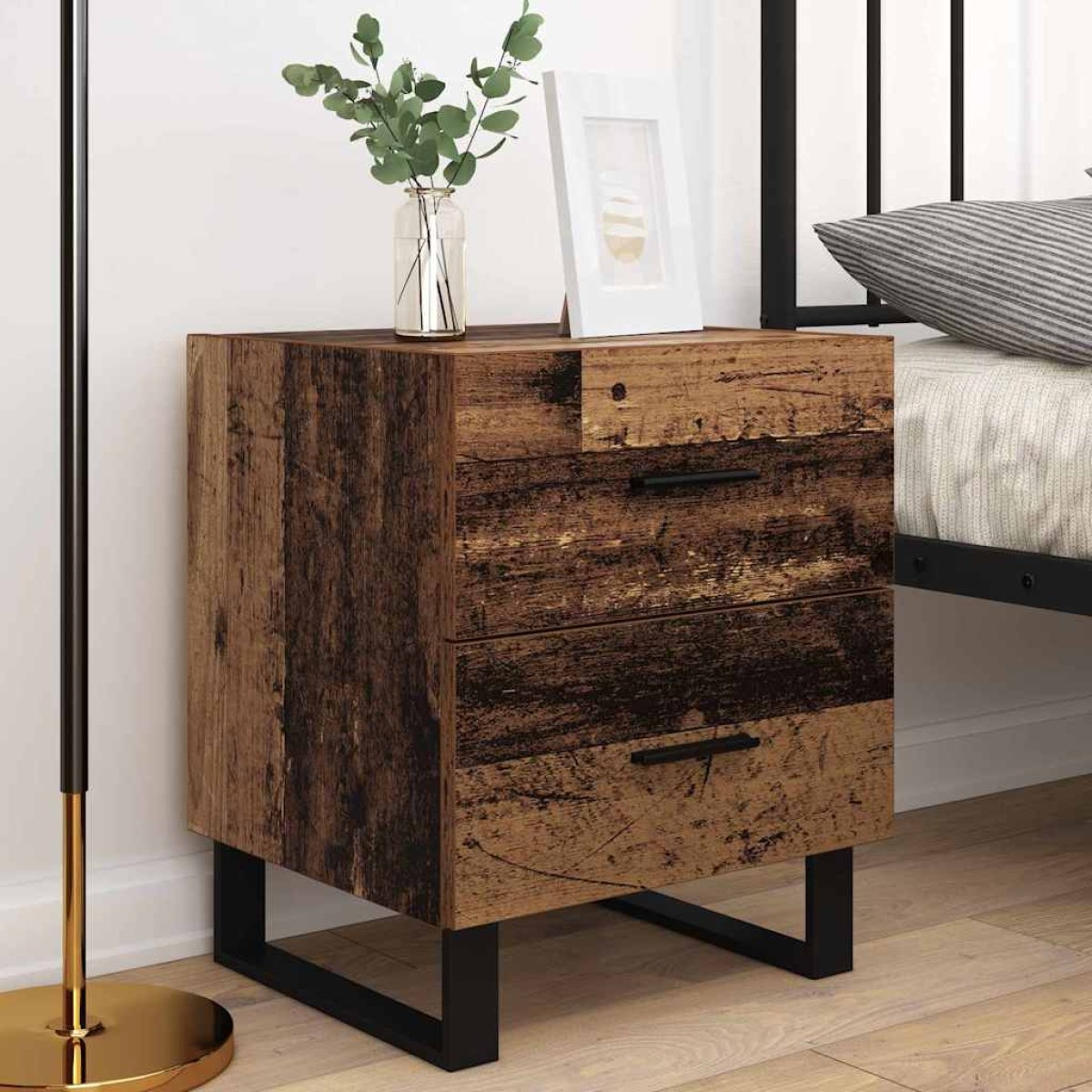 vidaXL Κομοδίνο 2 τμχ. Παλιό ξύλο και μαύρο 40 x 35 x 47,5 εκ