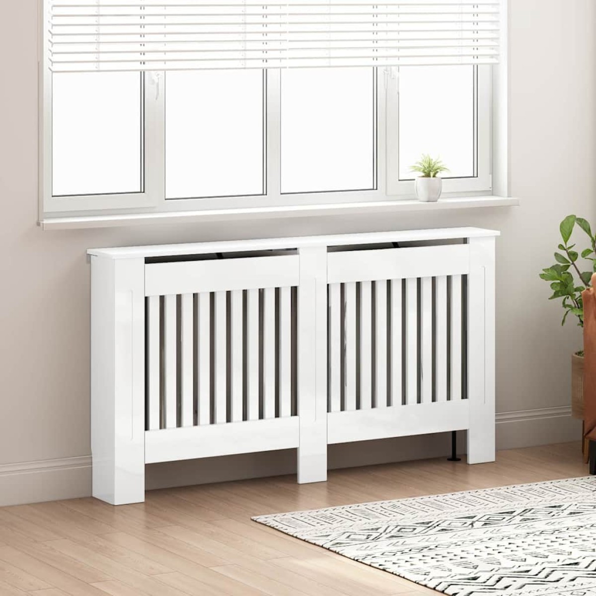 vidaXL Καπάκι Καλοριφέρ Γυαλιστερό Λευκό 152 x 19 x 81,5 cm