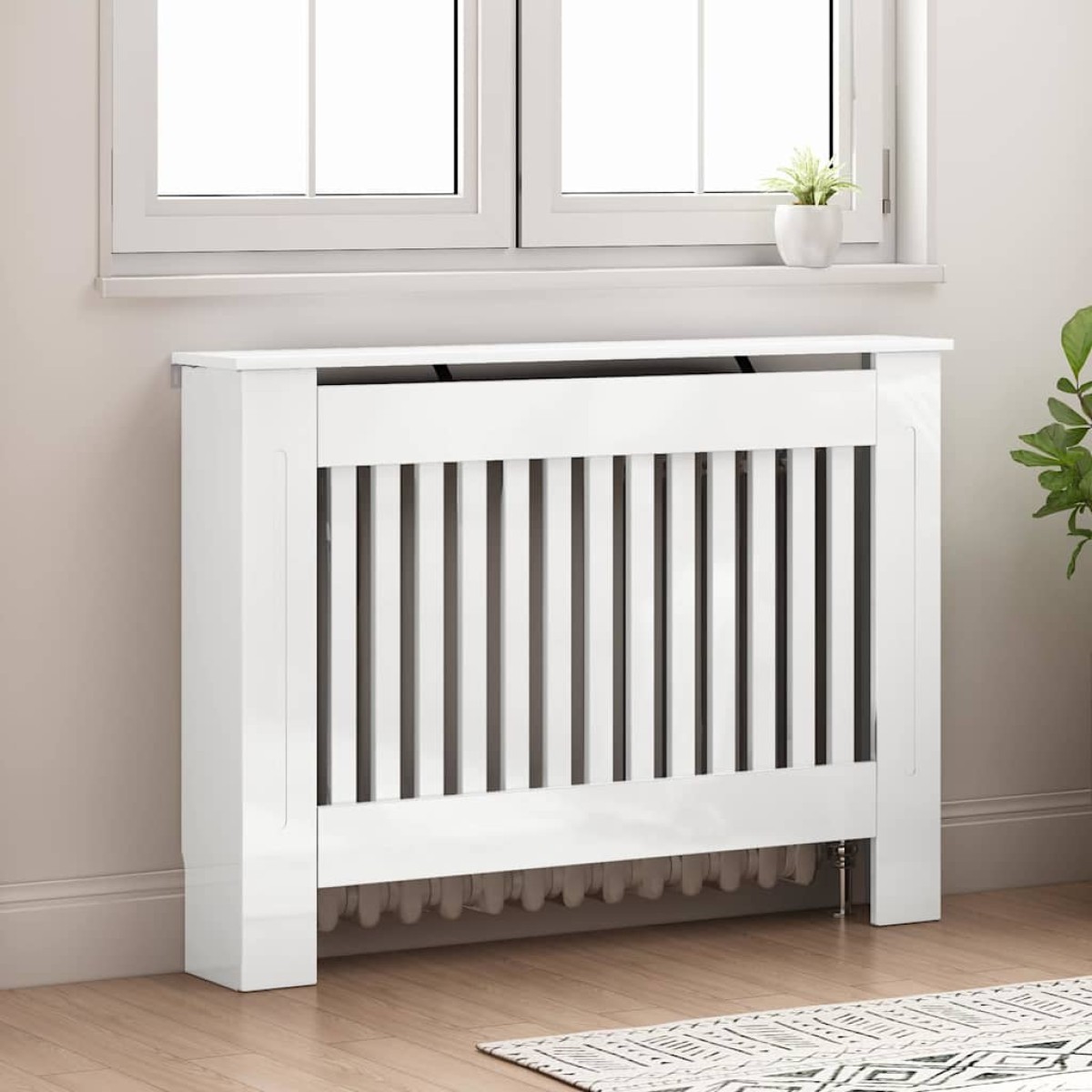 vidaXL Καπάκι Καλοριφέρ Γυαλιστερό Λευκό 112 x 19 x 81,5 cm