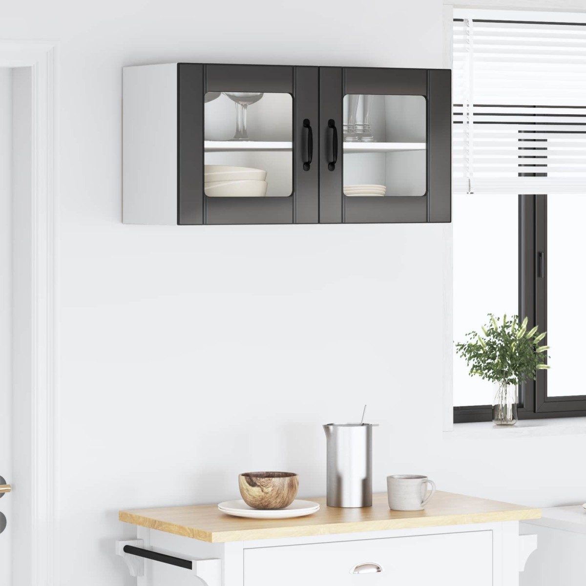 vidaXL Επιτοίχιο γυάλινο ντουλάπι PORTO Μαύρο 80 x 31 x 40 εκ