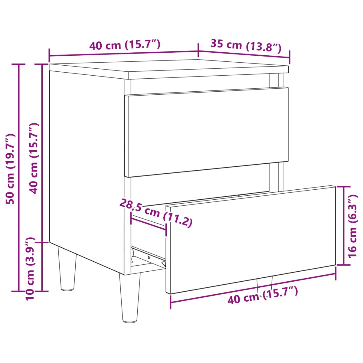vidaXL Κρεβάτια Ντουλάπες 2 τμχ. Παλιό Ξύλο 40 x 35 x 50 εκ.