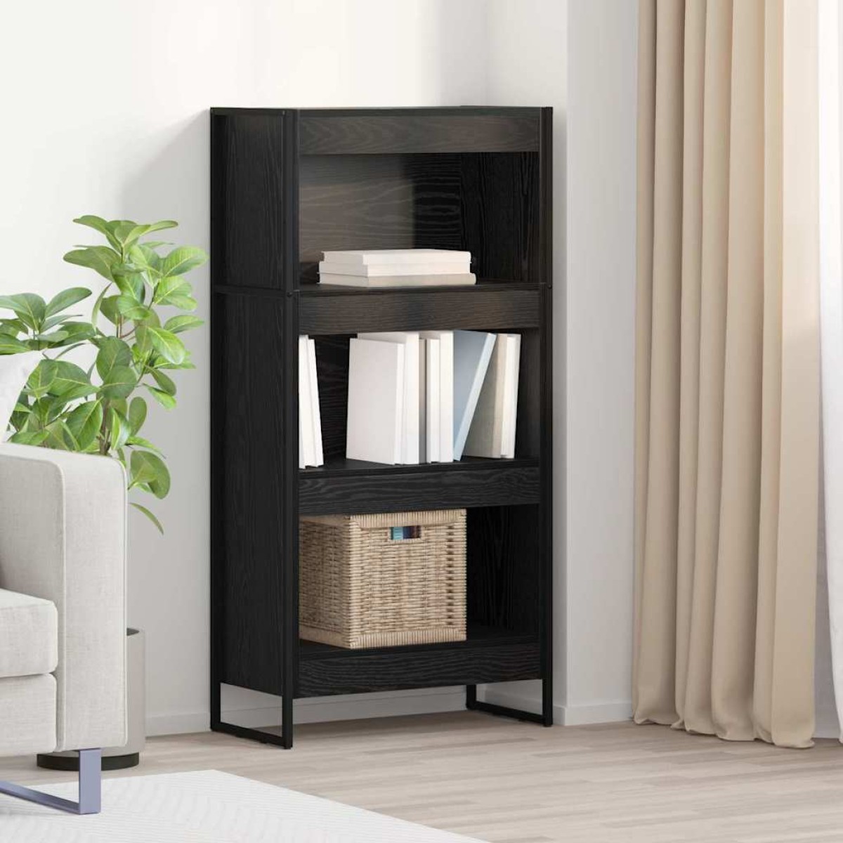 vidaXL Βιβλιοθήκη 60 x 30 x 121 εκ Επεξεργασμένο Ξύλο Μαύρη Οξυά