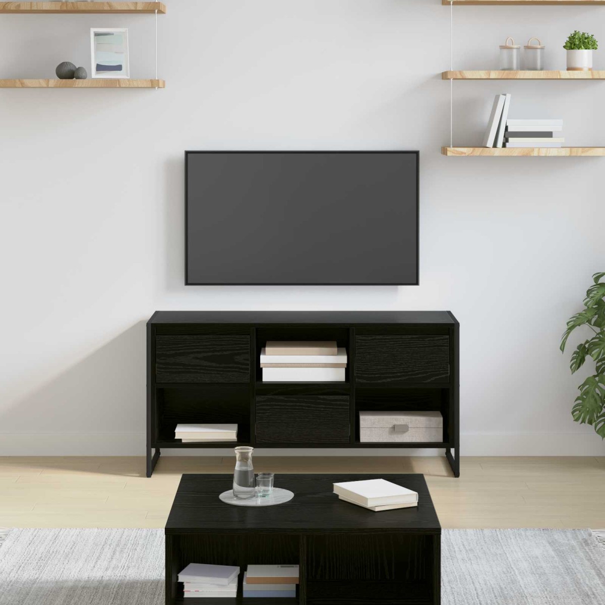 vidaXL Ντουλάπι TV 100 x 36 x 49,5 εκ Μαύρη Οξυά Επεξεργασμένο Ξύλο