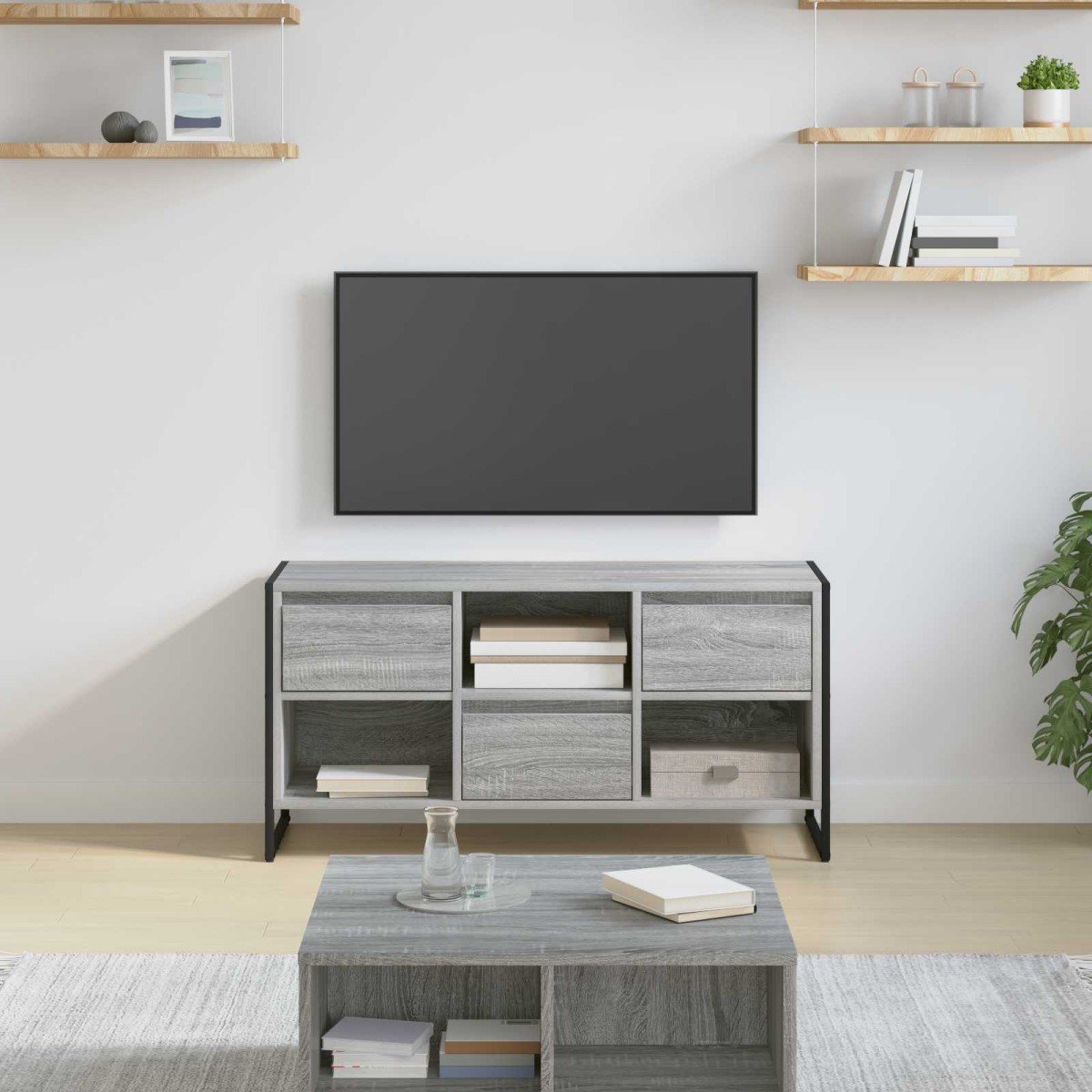 vidaXL Ντουλάπι TV 100 x 36 x 49,5 εκ Γκρίζο Σονομα Επεξεργασμένο Ξύλο