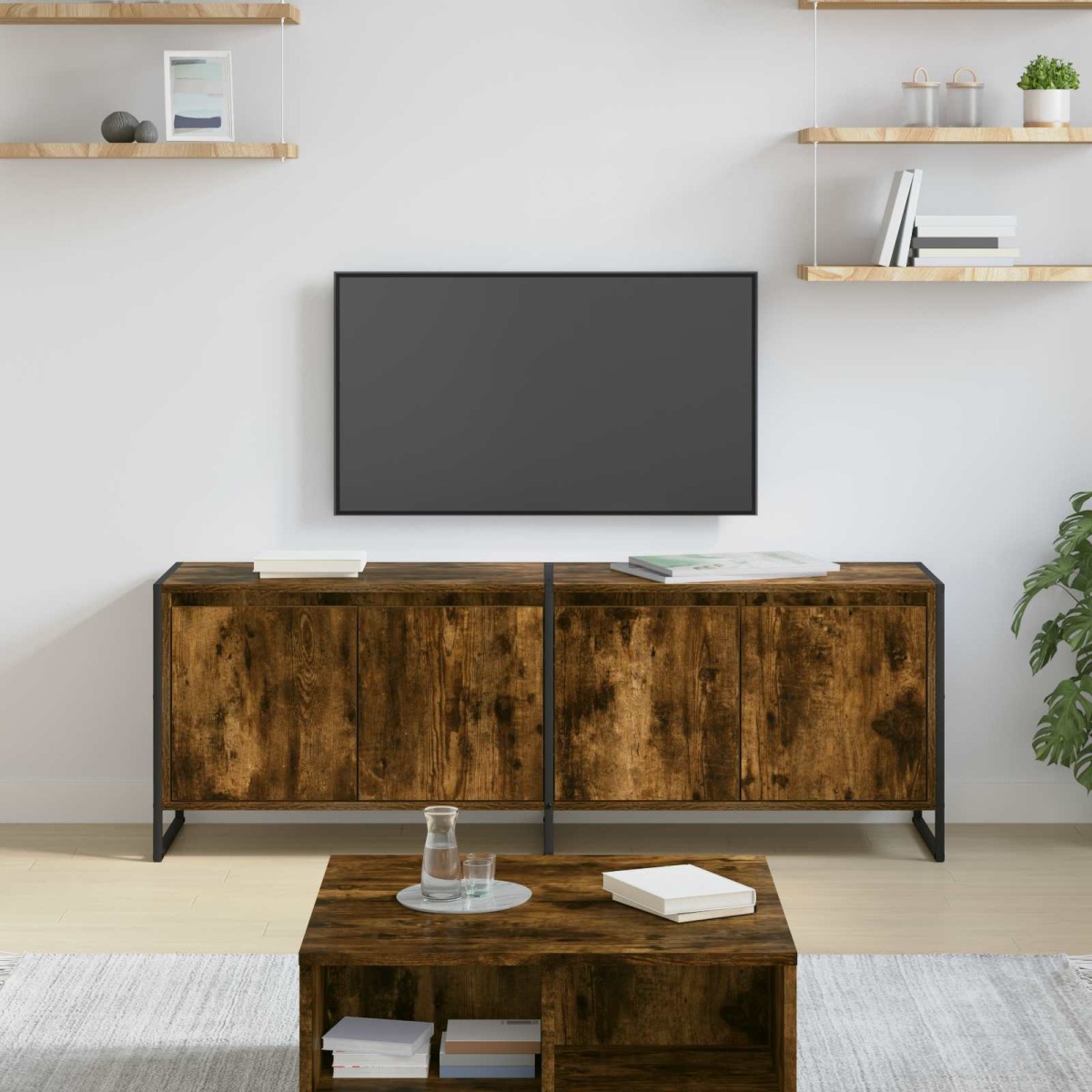 vidaXL Ντουλάπι TV 140 x 36 x 49.5 εκ Καπνιστό Δρύς Επεξεργασμένο Ξύλο