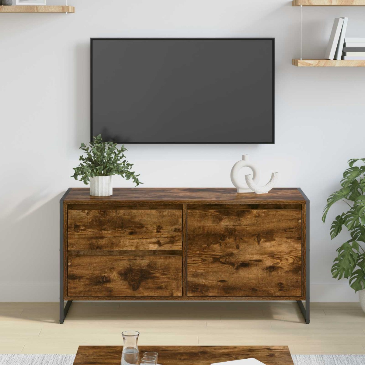 vidaXL Ντουλάπι TV 100 x 36 x 49.5 εκ Καπνιστό Δρύς Επεξεργασμένο Ξύλο