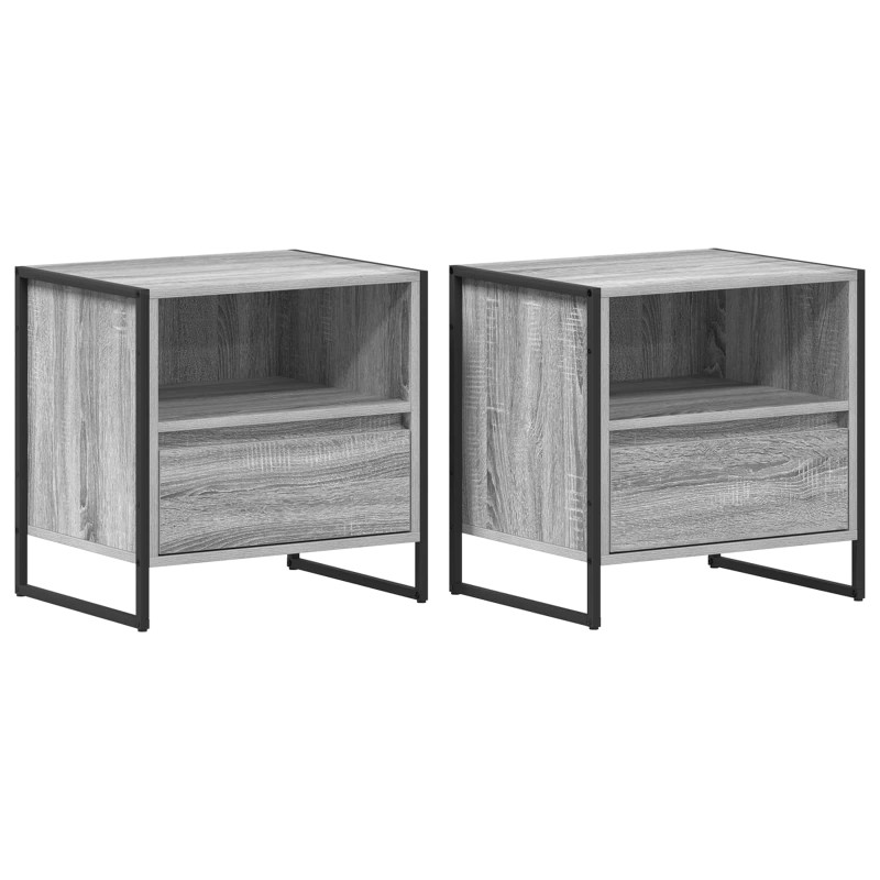 vidaXL Κομοδίνο 2 τεμ. Γκρίζο Σονομα 50 x 39,5 x 50 εκ.