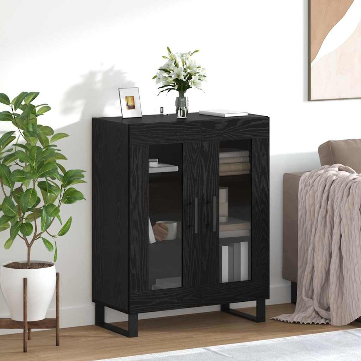 vidaXL Πλαϊνό γραφείο Μαύρη Οξυά 69,5 x 34 x 90 εκ. Επεξεργασμένο Ξύλο