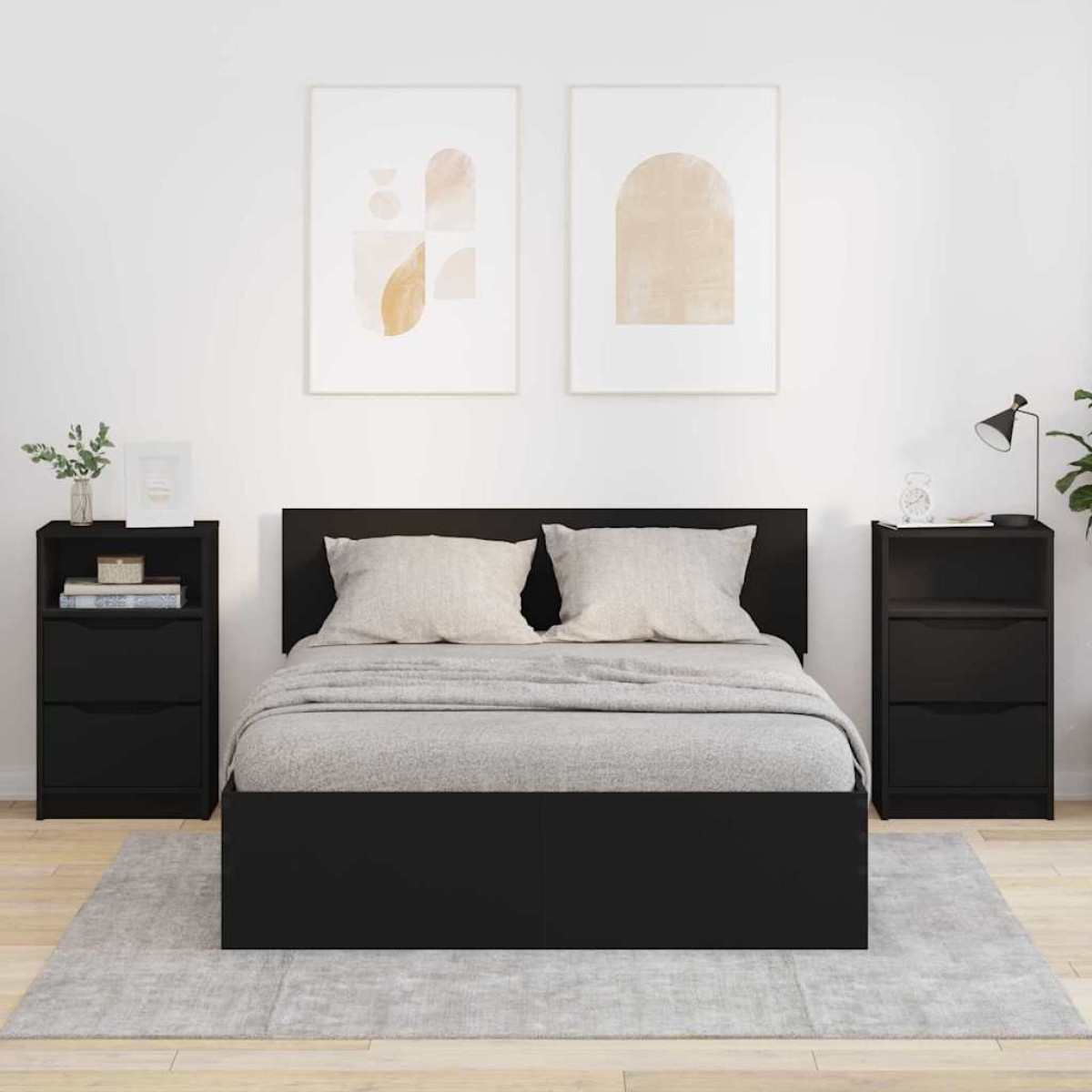 vidaXL Κομοδίνα 2 τεμ. Μαύρο 40 x 30 x 467 εκ Επεξεργασμένο Ξύλο