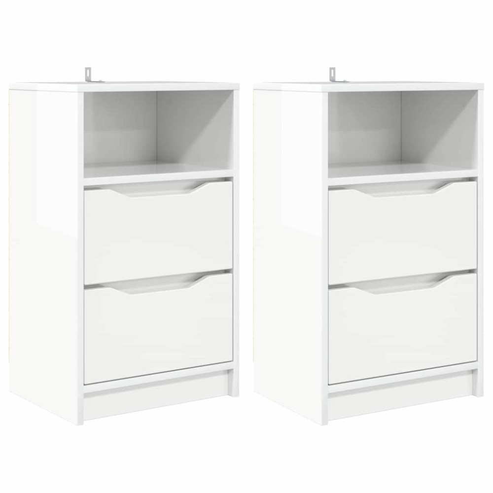 vidaXL Κομοδίνα 2 τεμ. Υψηλής γυαλάδας λευκό 40 x 30 x 467 εκ