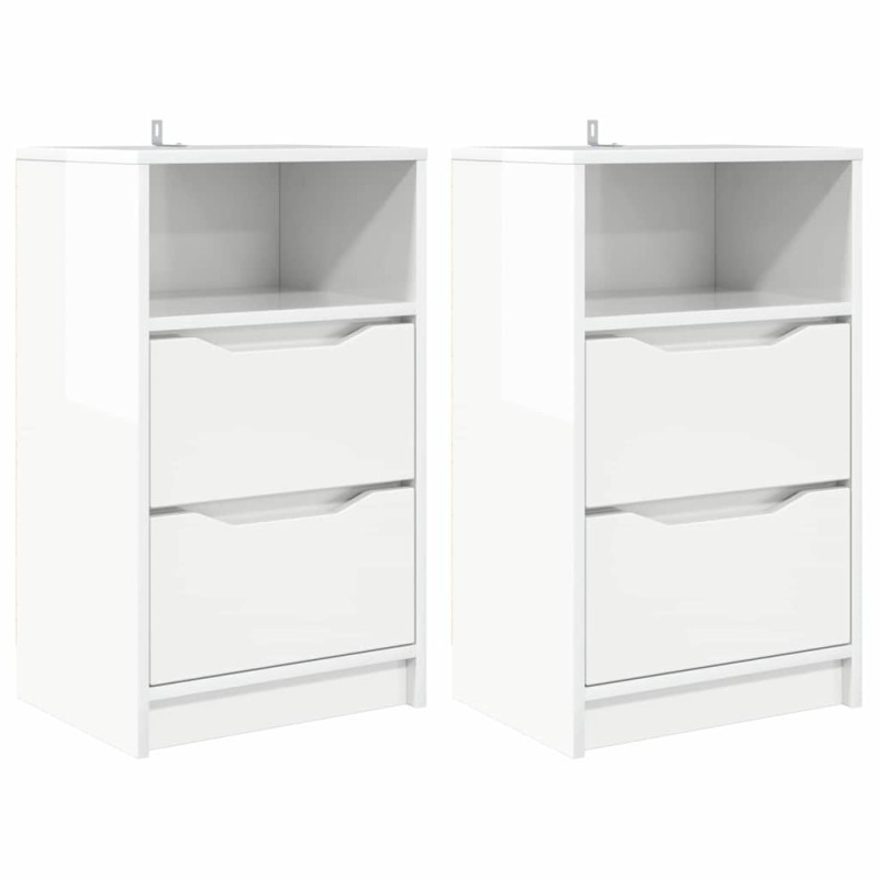 vidaXL Κομοδίνα 2 τεμ. Υψηλής γυαλάδας λευκό 40 x 30 x 467 εκ