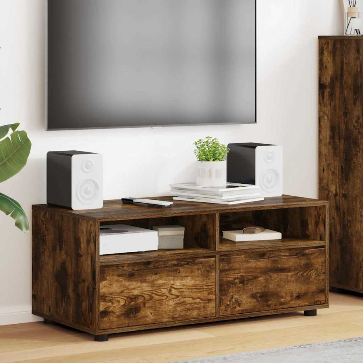 vidaXL Ντουλάπι TV 100 x 48 x 43 εκ. Καπνιστό Δρύς Επεξεργασμένο Ξύλο